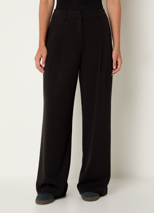 MSCH Copenhagen Henrika high waist wide fit pantalon met plooidetail - detail zwart