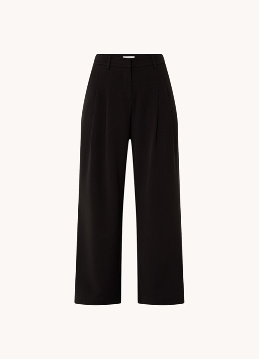 MSCH Copenhagen Henrika high waist wide fit pantalon met plooidetail - voorkant 3 zwart