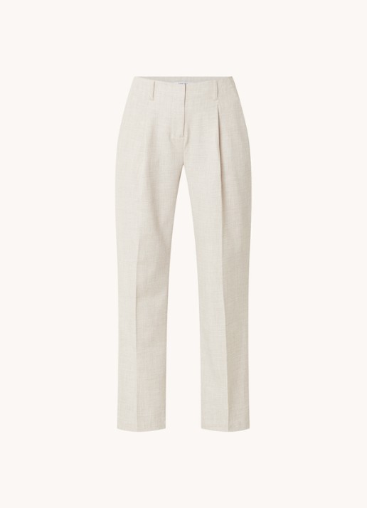 MSCH Copenhagen High waist straight fit pantalon met gemêleerd dessin - voorkant 3 beige