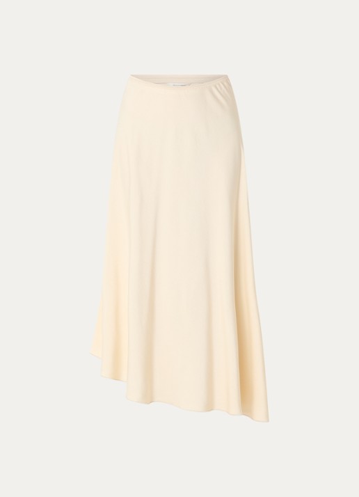 MSCH Copenhagen MSCHBethanie midi rok van satijn met asymmetrische zoom - voorkant 3 beige