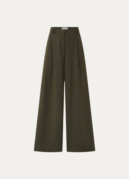 MSCH Copenhagen MSCHCabrie high waist wide fit pantalon met steekzakken - voorkant 2 groen