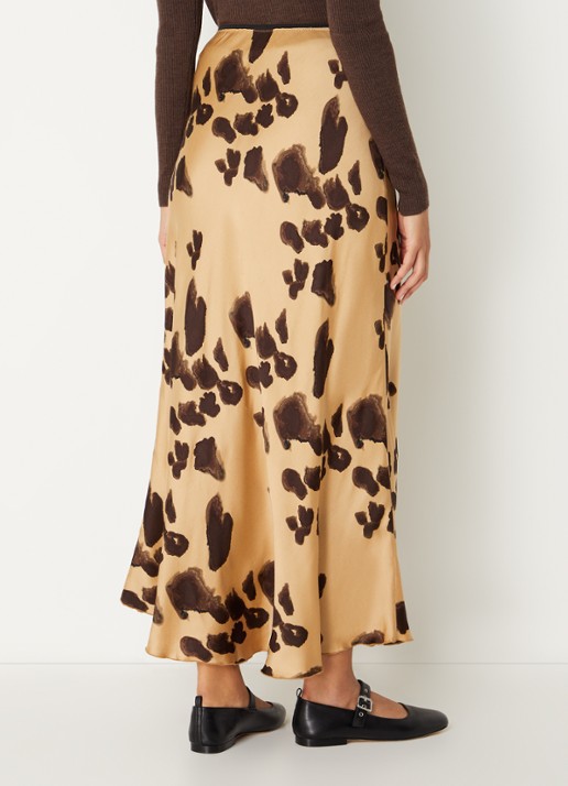 MSCH Copenhagen MSCHClarette Irida maxi rok van zijde met panterprint - achterkant camel