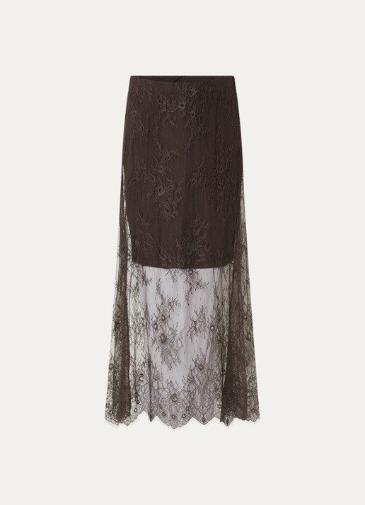 MSCH Copenhagen MSCHDusty semi-transparante maxi rok van kant - voorkant 3 bruin