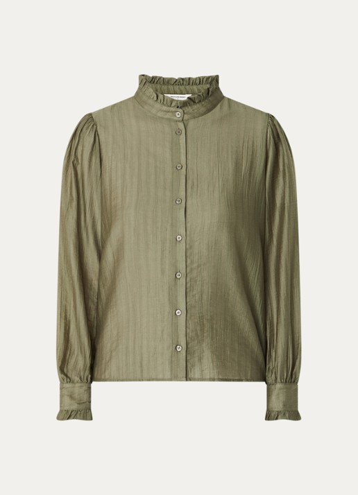MSCH Copenhagen MSCHFemine blouse met ruches en pofmouw - voorkant 3 olijfgroen