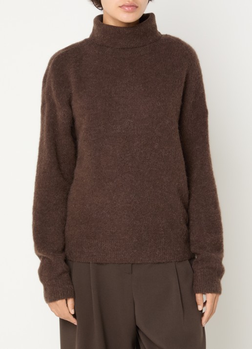 MSCH Copenhagen MSCHFestina fijngebreide trui in alpaca wolblend met col - detail donkerbruin