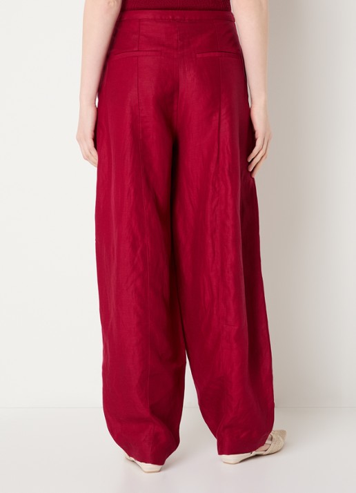 MSCH Copenhagen MSCHGraciela high waist balloon fit broek in linnenblend - achterkant donkerrood