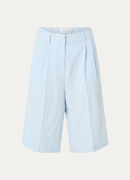 MSCH Copenhagen MSCHGraciela high waist wide fit korte broek in linnenblend - voorkant 2 lichtblauw