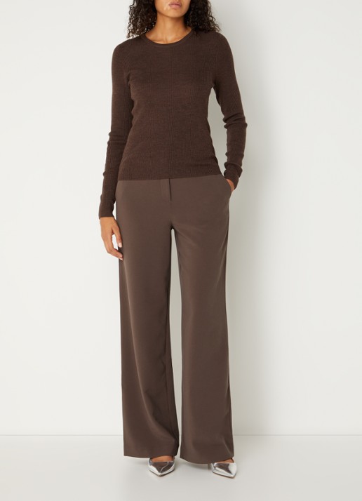 MSCH Copenhagen MSCHMacy Michelle high waist straight fit pantalon met steekzakken - voorkant 4 bruin