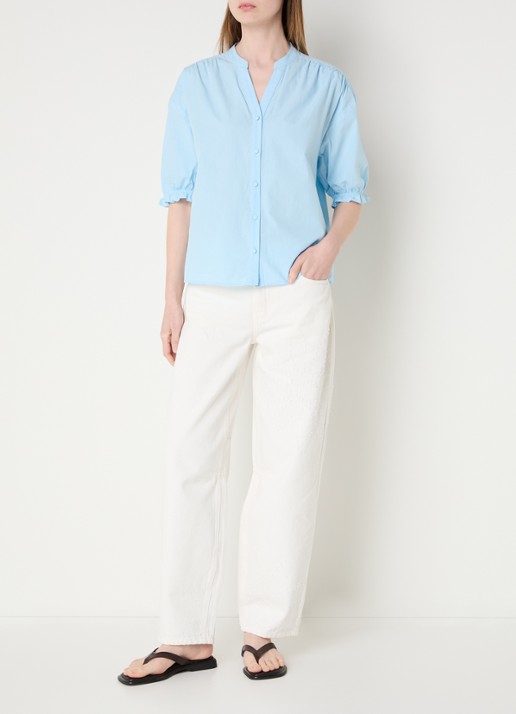 MSCH Copenhagen MSCHMarca blouse met V-hals - voorkant 2 lichtblauw