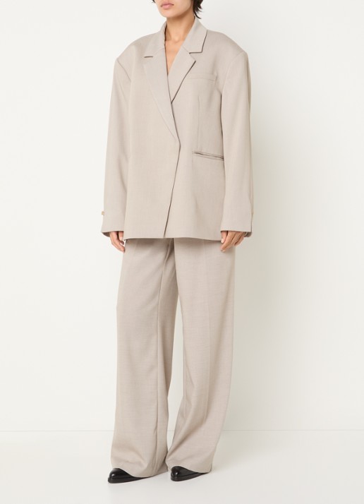 MSCH Copenhagen MSCHMarcell high waist straight fit pantalon met strikceintuur - voorkant 4 taupe