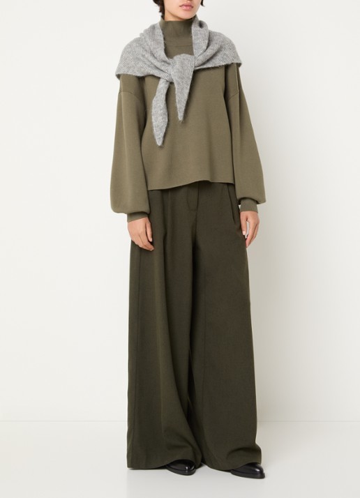 MSCH Copenhagen MSCHMercy fijngebreide pullover met opstaande kraag - voorkant 3 mosgroen