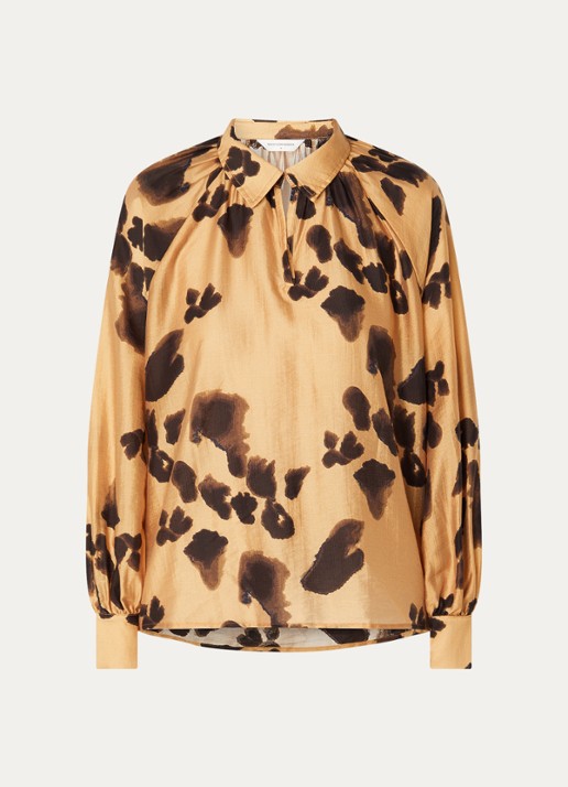 MSCH Copenhagen MSCHNilla Romina tuniek met panterprint en keyhole - voorkant 2 camel