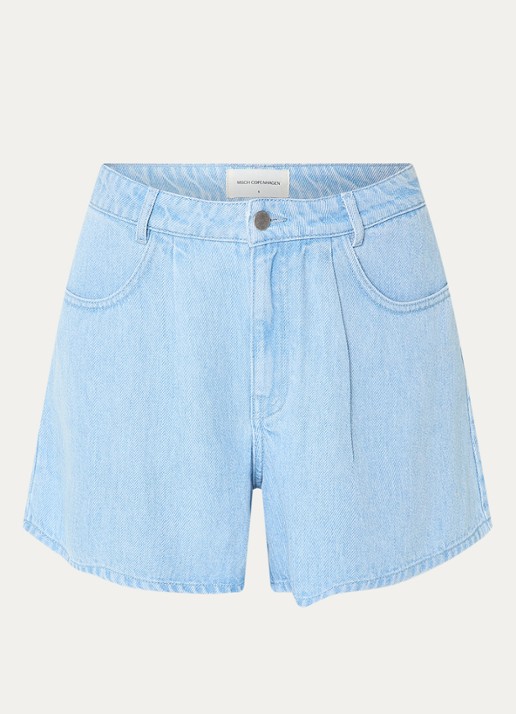 MSCH Copenhagen MSCHSaphina high waist straight fit korte broek van chambray - voorkant indigo