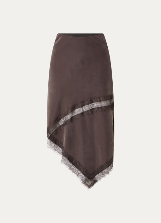 MSCH Copenhagen MSCHThea asymmetrische maxi rok met details van kant - voorkant 2 bruin