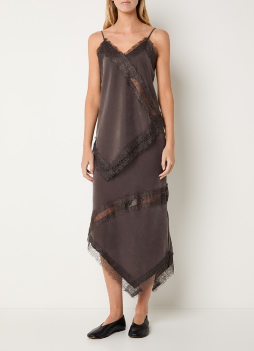 MSCH Copenhagen MSCHThea asymmetrische top met details van kant - voorkant 3 taupe