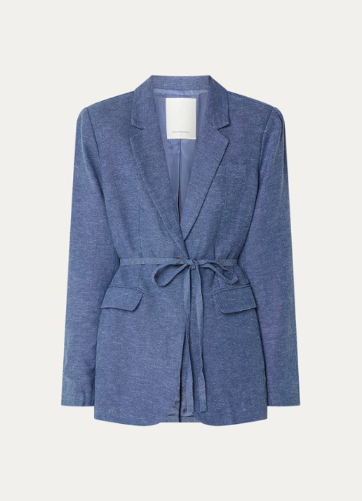 MSCH Copenhagen MSCHViana blazer in linnenblend met klepzakken en strikceintuur - voorkant blauw