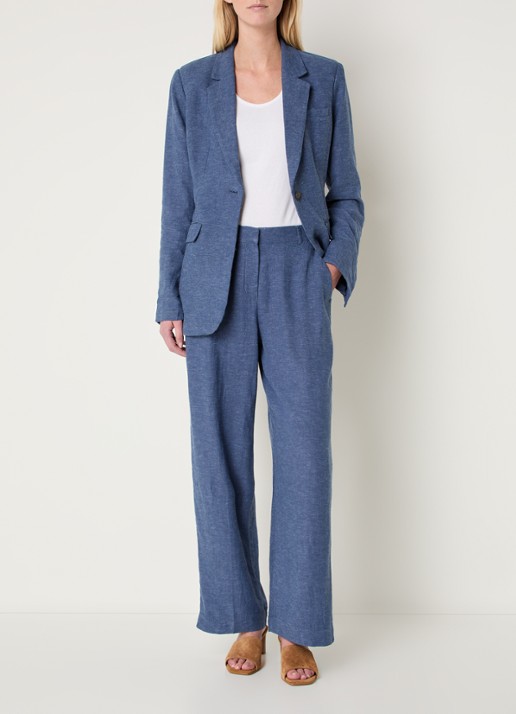 MSCH Copenhagen MSCHViana blazer in linnenblend met klepzakken en strikceintuur - voorkant 2 blauw