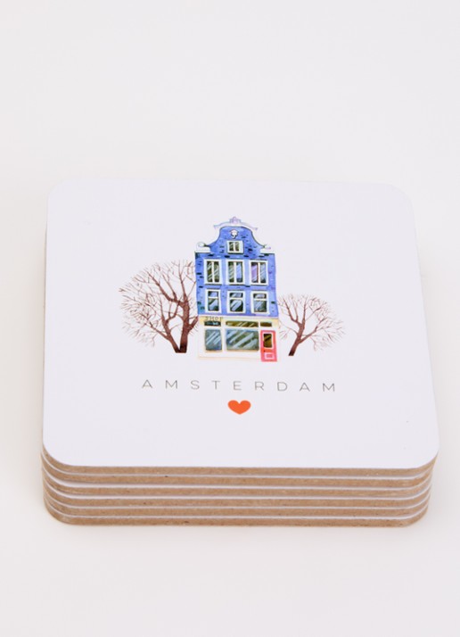 MTDay Amsterdam Houses onderzetters van kurk set van 6 - voorkant 2 beige