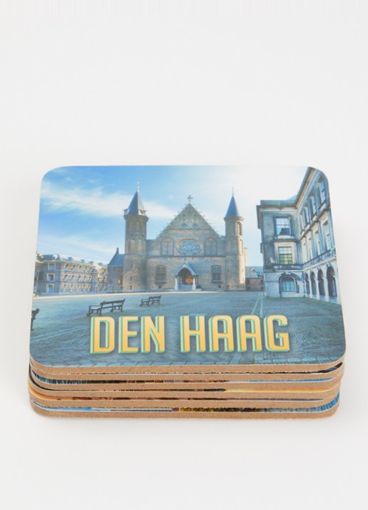 MTDay Den Haag onderzetters van kurk set van 6 - voorkant 2 lichtblauw