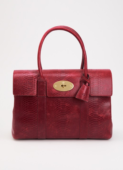 Mulberry Bayswater schoudertas van leer met slangenstructuur - voorkant 2 cranberryrood