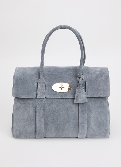 Mulberry Bayswater schoudertas van suède - voorkant 5 staalblauw