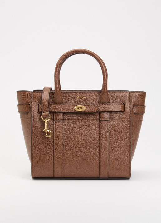 Mulberry Mini Zipped Bayswater handtas van leer met afneembare schouderriem - voorkant 4 hazelnootbruin