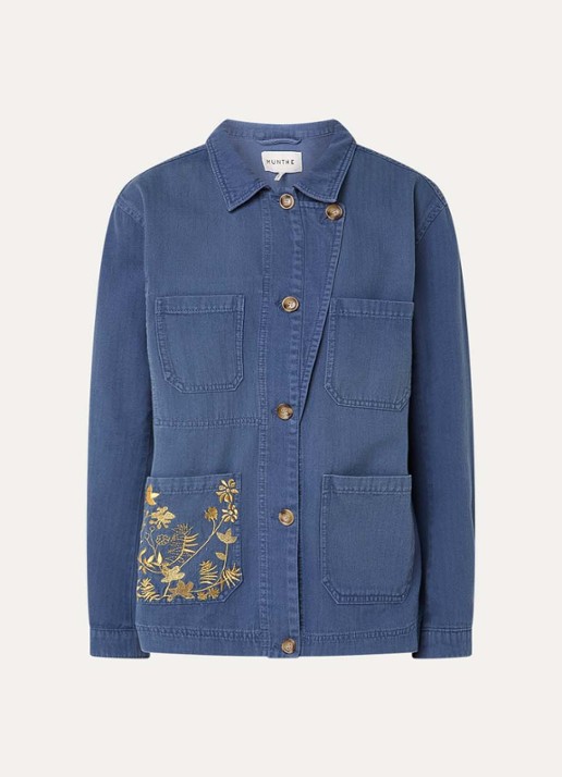 MUNTHE Bayan overshirt van chambray met borduring - voorkant 2 indigo