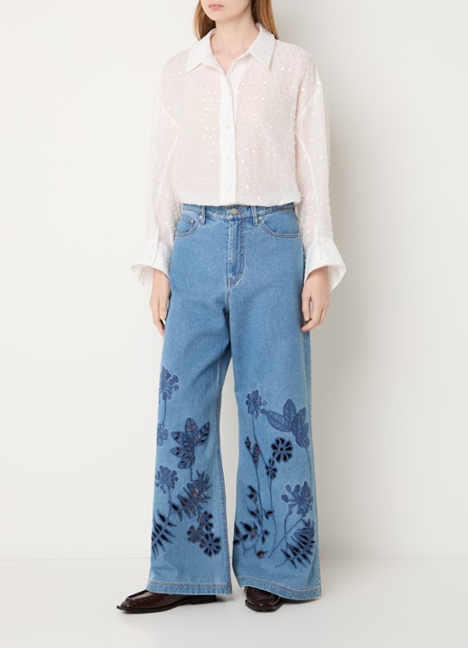 MUNTHE Bjarka semi-transparante blouse met pailletten - voorkant 2 ivoor