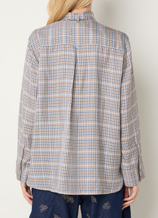 MUNTHE Blouse met sjaalkraag en ruitdessin - achterkant 3 lichtgrijs