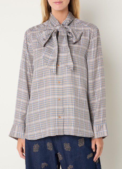 MUNTHE Blouse met sjaalkraag en ruitdessin