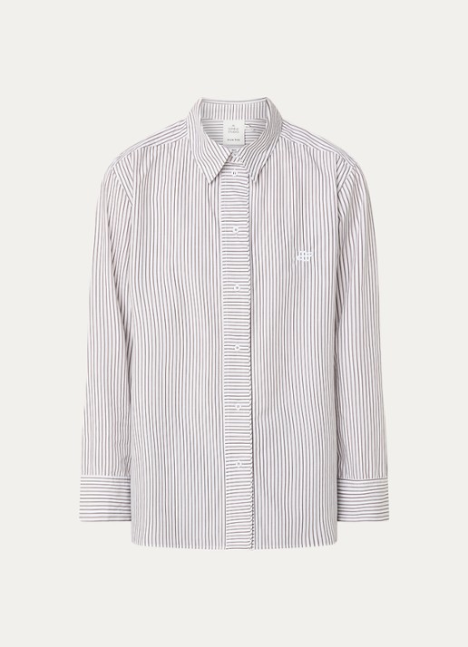 MUNTHE Callima blouse met streepprint en logoborduring - voorkant 2 wit