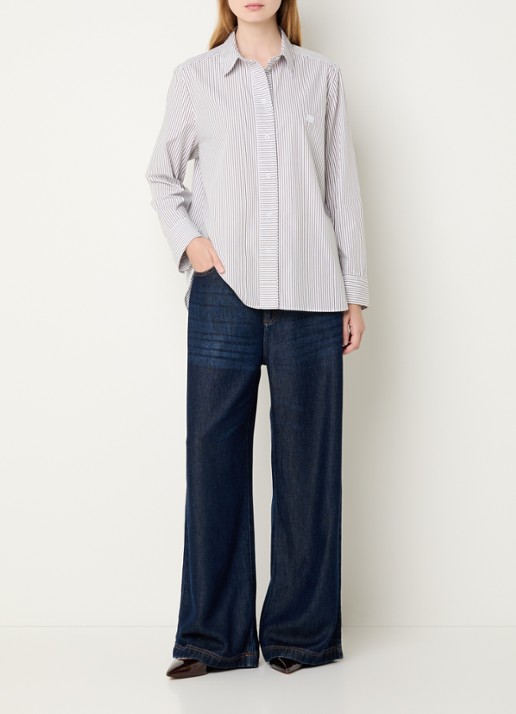 MUNTHE Callima blouse met streepprint en logoborduring - voorkant 3 wit