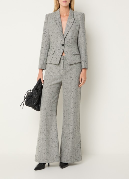 MUNTHE Eileen high waist flared fit pantalon met streepprint en pailletten - voorkant 3 grijs