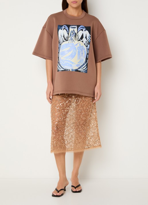 MUNTHE Naploi sweater met print - voorkant 2 lichtbruin