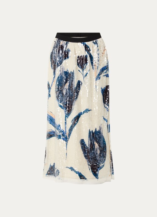 MUNTHE Omi midi rok pailletten - voorkant 3 donkerblauw