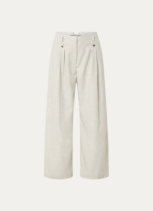 MUNTHE Robbie high waist wide fit pantalon met gemêleerd dessin - voorkant 2 lichtgrijs