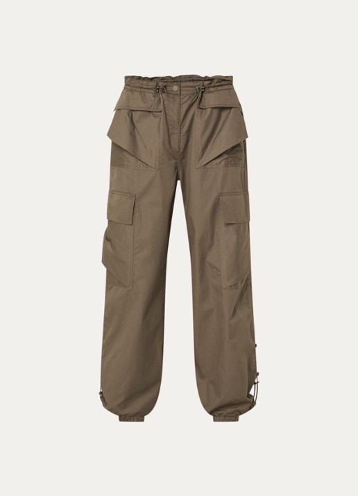 MUNTHE Unform high waist tapered fit cargobroek met trekkoord - voorkant lichtbruin