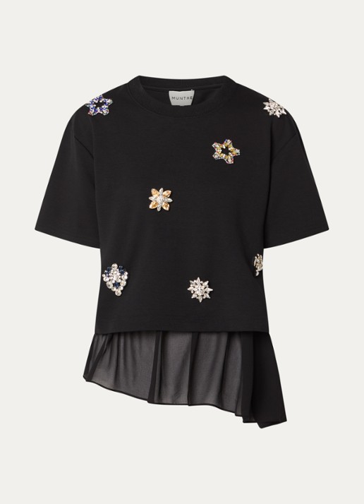 MUNTHE Vach T-shirt met strass en uitneembare voering - voorkant 2 zwart