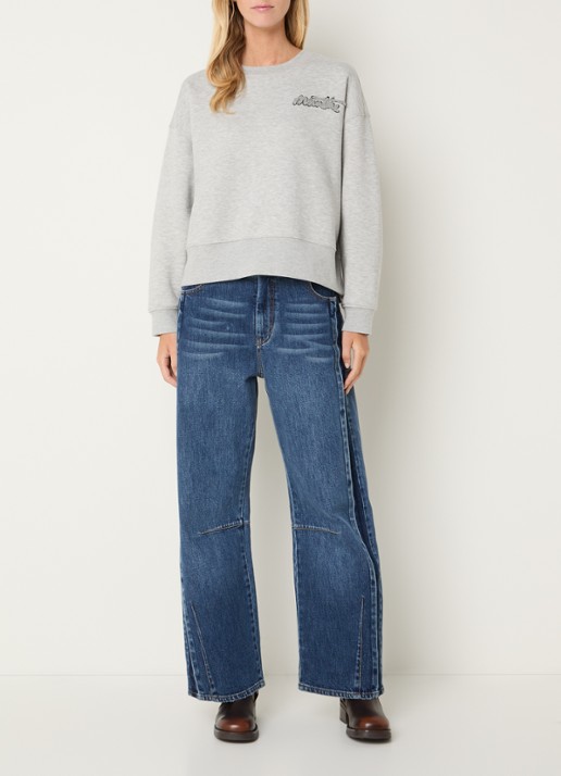 MUNTHE Veptun sweater met logoborduring en gemêleerd dessin - voorkant 2 grijsmele