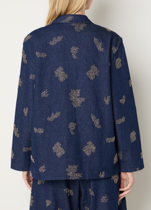 MUNTHE Vichola blouse van denim met kralendecoratie - achterkant 3 indigo