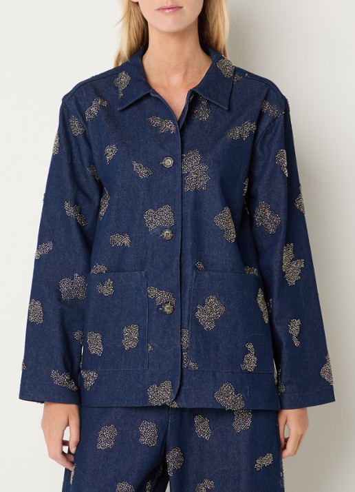 MUNTHE Vichola blouse van denim met kralendecoratie