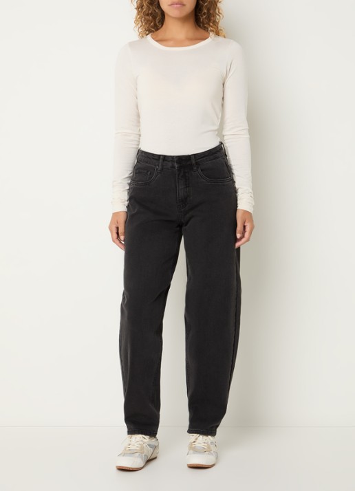 My Essential Wardrobe 144 High waist wide fit jeans met gekleurde wassing - voorkant 2 antraciet