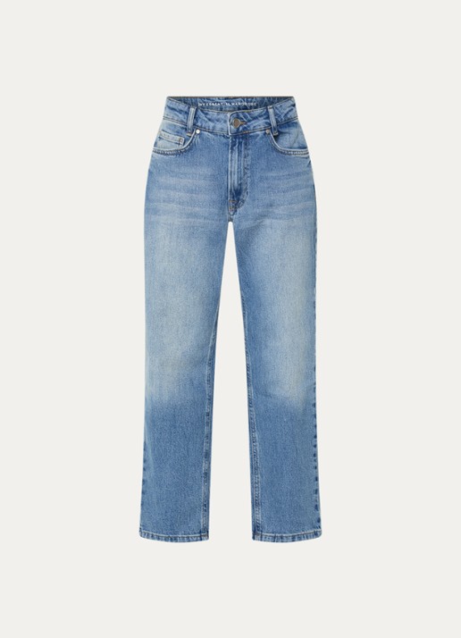 My Essential Wardrobe 34 high waist cropped mom jeans met medium wassing - voorkant indigo