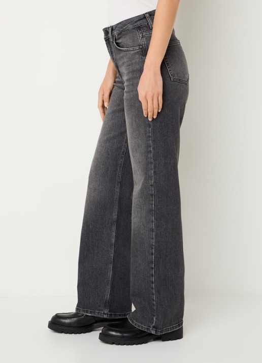 My Essential Wardrobe 35 The Louis high waist wide leg jeans met steekzakken - detail 5 donkergrijs