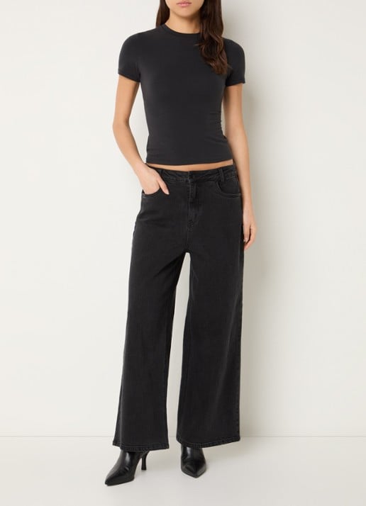My Essential Wardrobe Alma low waist wide leg jeans met gekleurde wassing - voorkant 2 donkergrijs