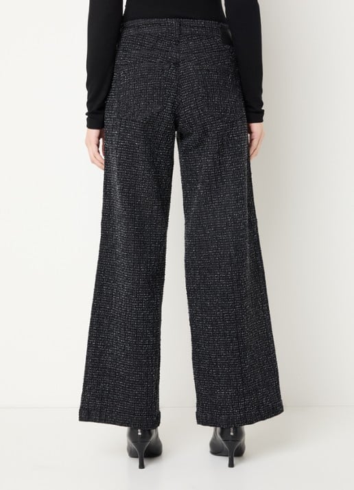 My Essential Wardrobe Amber high waist flared fit broek met structuur - achterkant 5 zwart