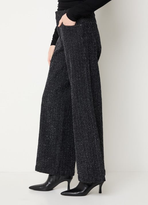My Essential Wardrobe Amber high waist flared fit broek met structuur - detail 2 zwart