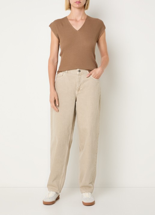 My Essential Wardrobe Baloo high waist balloon jeans met gekleurde wassing - voorkant 5 beige