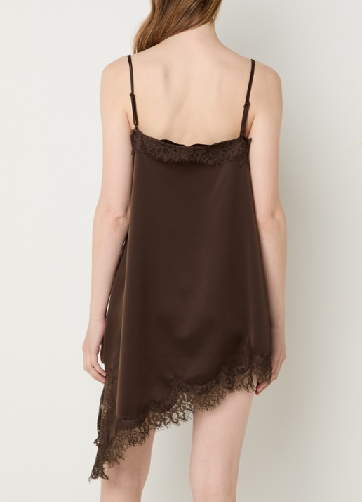 My Essential Wardrobe Brenda mini jurk met details van kant - achterkant 3 donkerbruin