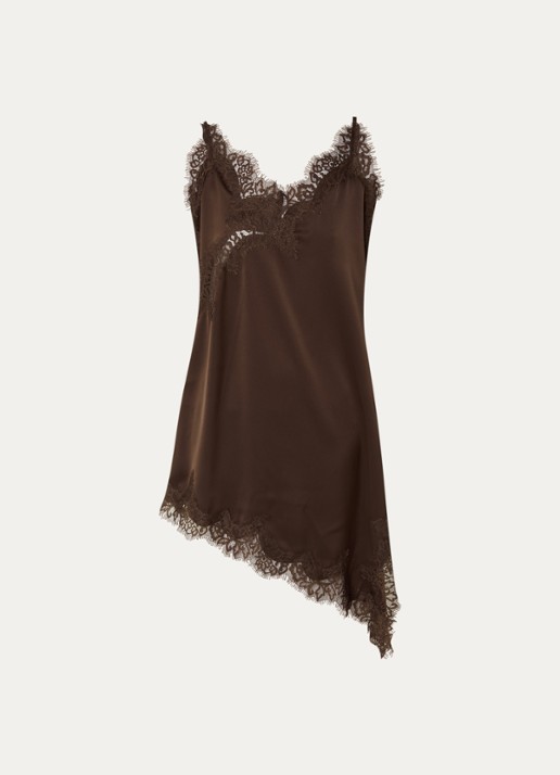 My Essential Wardrobe Brenda mini jurk met details van kant - voorkant donkerbruin